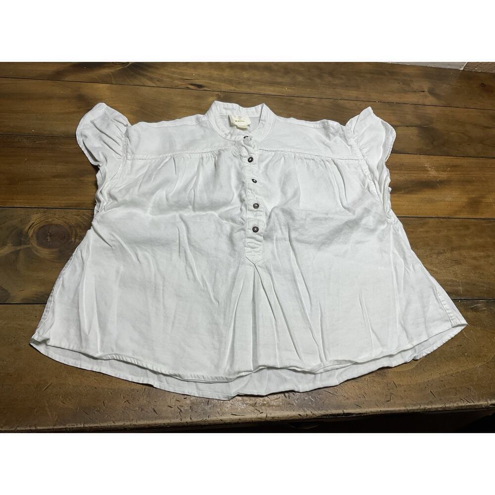 Maeve By Anthropologie Henley Linen Blend White Tunic Lagenlook Size XS